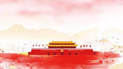 水彩手繪的天安門國慶節PPT背景圖片
