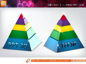 四個3D立體金字塔背景的動態層次關係幻燈片圖表材料