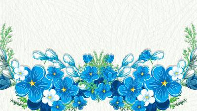 四张蓝色韩国花卉PPT背景图片