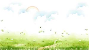 新鲜的草白色的云彩虹的卡通PPT背景图片